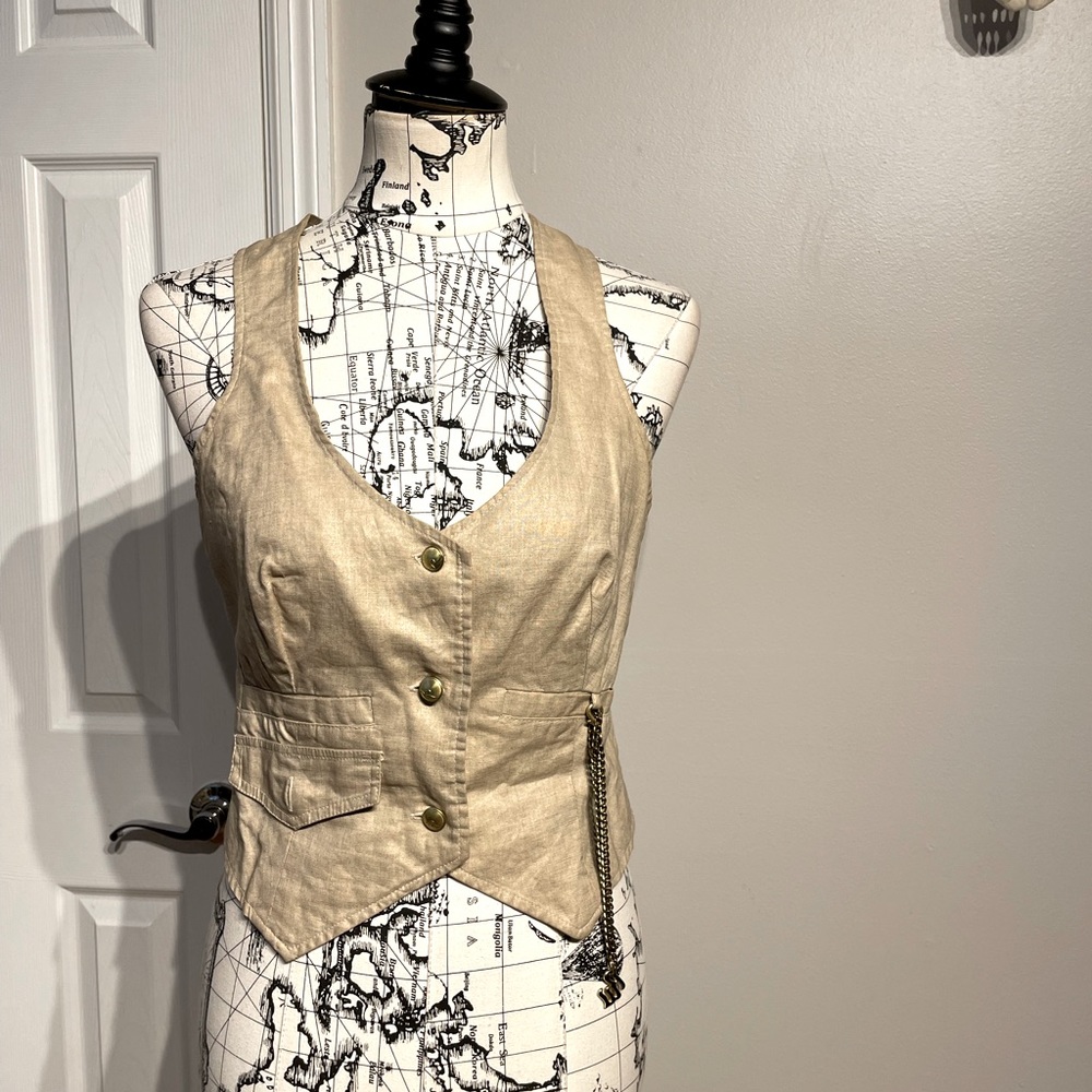 Rocawear Linen metallic Vintage y2k Bustier Top tank chain coastal western S